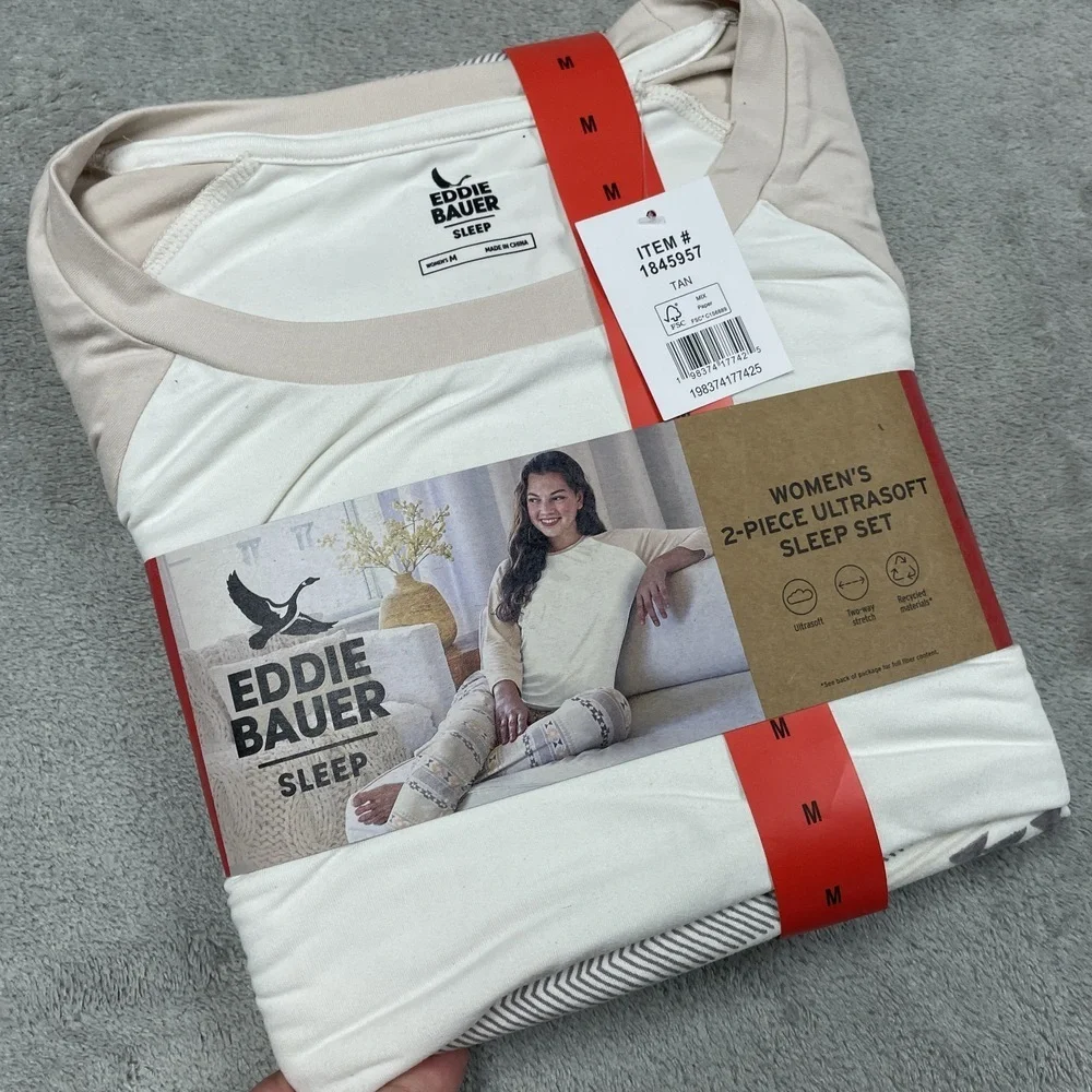 Eddie Bauer Women's M Ultrasoft Sleep Set Tan e0117 - Picture 2 of 6